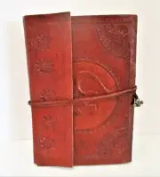 Embossed Leather Bound Yoga Journal w OM Sign Refillable Recycled Paper