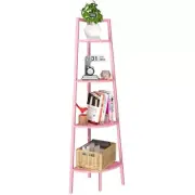 Corner Shelf, 4-Tier Corner Bookshelf with Metal Frame, Ladder 4 Tier Pink