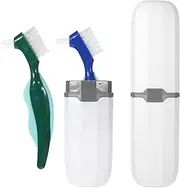 Gjinx Denture Brush, 2PCS Double Sided Denture Toothbrushes with 1 White Case for Dentures Cleaning Care, Retainer Brush with Ergonomic Rubber Handle for Effective Cleaning