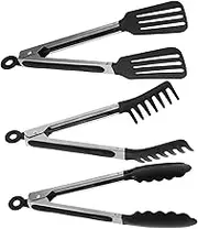 GREENADSCAPE Stainless Steel Cooking Tongs Silicone Tips 3 Piece Set for Versatile Kitchen Use Grilling and Serving