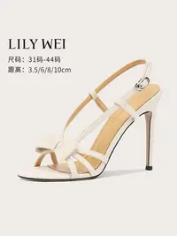 在飛比找樂天市場購物網優惠-Lily Wei【糖霜童話】白色蝴蝶結高跟涼鞋細跟少女感大碼