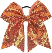 Women Girls Kids Teens Sequins Hair Bows Elastic Hair Tie Ribbon Large Cheer Bow Ponytail Holder Hair Band (Orange, One size)