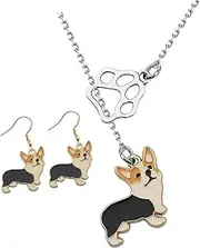 [Ipetboom] 1Set Adorable Corgi Jewelry Cute Dog Themed Earrings and Necklace for Pet Lovers Stylish Jewelry for Women for Holidays and Special Occasions