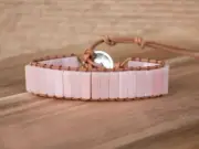 Natural Pink Opal Tube Stone Beaded Bracelet Pink Crystal Braided Bracelet