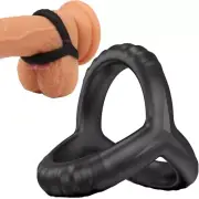 Double Cock Ring 3-Loop Penis Balls Erection Enhancer Couples Male Cocksling