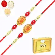 Ghasitaram Gifts Rakhi for Brother Rakhis Online - Set of 2-2K-255 Shree Rakhi with 400 GMS of Soan Papdi