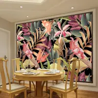 在飛比找蝦皮購物優惠-定制歐式手繪熱帶雨林風格餐廳咖啡廳背景壁紙3d立體壁畫牆布無