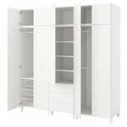 PLATSA wardrobe with 10 doors + 3 drawers, white STRAUMEN mirror glass/SANNIDAL white, 220x57x231 cm