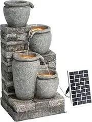 Teamson Home 30.7" 4-Tier Cascading Bowl Solar Powered Water Fountain with LED for Outdoor Living Spaces, Gray