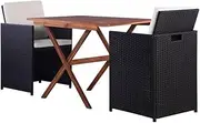 3 Piece Bistro Set Poly Rattan and Acacia Wood Black Patio Bar Sets