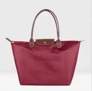 Classic Solid Color Lady Oxford Cloth Shopping Bag Nylon Shoulder Handbag Foldable Storage Bag Women's Waterproof Handbag Wine Red L(52x32x20cm)