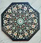 Black Marble Inlay Coffee Table floral Design, Marble Side Table, Home Decor