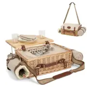 Mutifunctional Wicker Picnic Basket Set for 2 with Blanket and Picnic Table I...