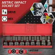 9 16PC Impact Socket Drive Set Hex Imperial 3/4Inch Heavy Duty Case 6-Pointed
