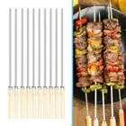 10pcs/set Wooden Handle Flat Barbecue Skewers Home Commercial Use