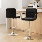 Artiss 2x Bar Stools Leather Gas Lift w/Armrest Black