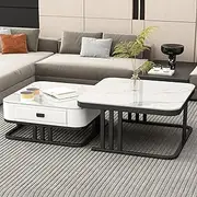 EKDJSN Coffee Table Set of 2, Square Multi-Purpose Nesting Table, Coffee Tables with Two Storage Drawers, Practical 2-in-1 Coffee Table Set, for Living Room,Bedroom,Studio(Black+White+White)