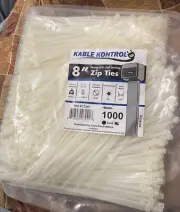 Kable Kontrol Cable Zip Ties Natural White 1000 Pc 40 Ibs Tensile Strength