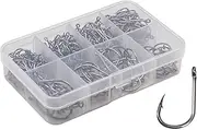 300PCS NUZAMAS Fishing Hook 9#-16# Barbed Hooks Pike Fishing Tackle Carp Circle Hooks with Storage Plastic Box Carbon Steel Eyed Sea Fish Hooks for Freshwater Saltwater