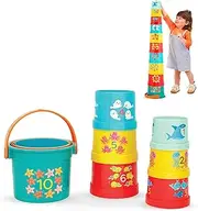B. – 10 Stacking Cups – Numbered Nesting Cups – Bath & Backyard Toys – Educational Play Set for Toddlers, Kids – 18 Months + – Bazillion Buckets