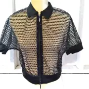 Emporio Armani sheer black crop zip up jacket top sequins sz 36/ 6 NWT