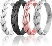 [Zollen] 10 Packs Silicone Wedding Rings for Women, Thin Rubber Wedding Bands Stackable Ring, Hypoallergenic Silicone