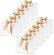 SHAIDOJIO 12Pcs Gift Bags with Handles, White Party Favor Bags with Gold Bow Ribbon, Paper Gift Wrap Treat Bags Bulk, Medium Size Gift Bag for Wedding, Baby Shower Bridesmaid Party (12.5"x4.3"x9.8")