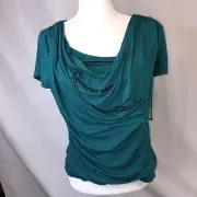 Apt. 9 Women's Top Size PM Teal Short Sleeve Pull Over Beaded