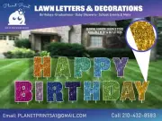 24” Happy Birthday Sequin Multi color Lawn Letters.Weatherproof W/Stakes