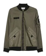 Stone Island Logo Patch Zip-Up Bomber Jacket military green