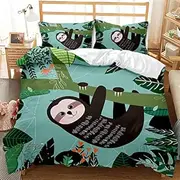 [Eveone] Cartoon Sloth Duvet Cover Small Animal Quilt Cover Single/Double/Queen/King Size Bed Sheets Pillowcase Set Cute Full of Childlike Chic for Girls Boys Kids Bedding 2/3/4PCS (King-210*245cm-3pcs,5)