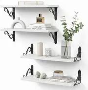 White Wall Shelves for Bedroom Aesthetic Set of 4, Wood Floating Bookshelf for Bedroom Storage, Small Wall Mounted Shelves for Women Kids Girls Room, Bathroom Organizer, Nursery Books, Office