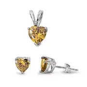 .925 Sterling Silver Heart Pendant Earring Set - Champaign Cubic Zirconia