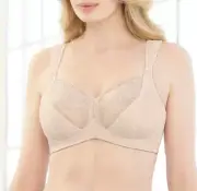 So Well-Made & Beautiful! Glamorise 42B Soft-Cup Bra WIDE-STRAPS & LACE Nude NEW