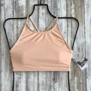 VOLCOM PEACH SIMPLY SOLID HIGH NECK CROPPED HALTER BIKINI TOP (M) NWT