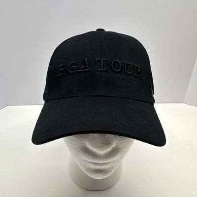 NEW PGA Tour Golf Hat Cap Black Hook and loop strap back