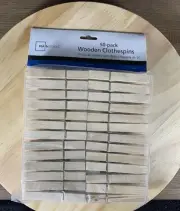 50 WOODEN SPRING LOADED LAUNDRY CLOTHES PINS NEW PACKAGE