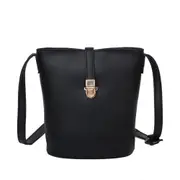 Casual Women Shoulder Messenger Bucket Bag Solid Color PU Leather Female Retro Travel Handbag