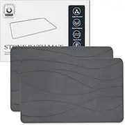 Stone Bath Mat Diatomaceous Earth Bath Mat 60x39cm Non Slip Super Absorbent Bath Mats for Bathroom Quick Dry Diatomite Stone Shower Mat for Kitchen Bathtub, Easy to Clean, Gray 2 Pack