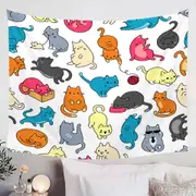 Multi Colored Cats Drawings Tapestry