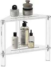 Acrylic Corner Shower Stool – Stable Non-Slip Shower Caddy, Heavy Duty Bathing Chair with Storage Shelf, Transparent Design for Bathroom, Living Room, Bedroom