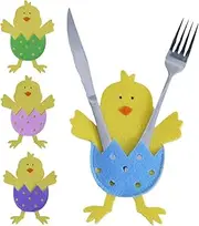 Easter Cutter and Fork Bag | Easter Chick Shaped Tableware Bag - 4X Cutlery Spoon and Fork Holder, Silverware Storage Cover for Easter Party Decorations