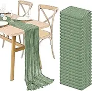 24 Pack Sage Green Cheesecloth Table Runner 13FT, Boho Gauze Table Runner Long Romantic Sheer Fabric Cheese Cloth Table Runners for Wedding Bridal Shower Party Spring Easter Decor(21.5x157Inch)