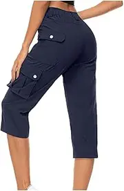 [WAJCSHFS] Cargo Pants Women Low Waisted Drawstring Capri Pants Outdoor Hiking Casual Pants Lightweight Jogger Pants, Z13-navy