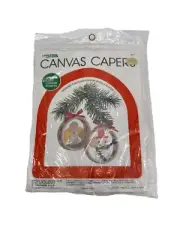 Leisure Arts Canvas Capers Pre-Cut Plastic 2 Ornament Kit Angel Snowman Vtg 1981