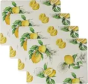 Benson Mills Cork Placemats Set of 4, Thick Cork Place Mats for Kitchen and Dining Tables, Easy Clean Table Mats (12" x 16" Rectangular Set of 4, Lemons)