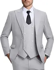 [Tiefony] Mens Suit Slim Fit 3 Piece Double Breasted Vest Suit Blazer Vest and Pants