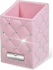LORYP Makeup Brush Holder Crystal Brushes Cup Pink PU Make up Brush Case Bag Storage for Women