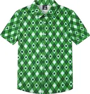 [COSLAND] Boys' St. Patrick's Day Button Down Shirt Kids' Shamrock Plaid Top, X-Small-Large