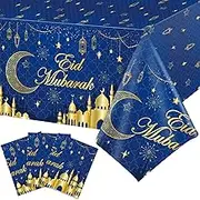 3 Pcs Eid Mubarak Tablecloth 54" x 108" Plastic Ramadan Table Cloth Disposable Rectangle Ramadan Kareem Table Covers Muslim Islamic Moon Star Party Tablecloth for Eid Al Fitr Party Decoration Supplies